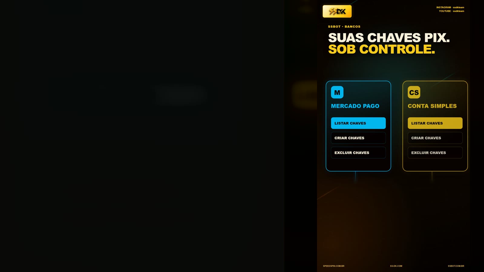 Painel do SSBot para organizar chaves Pix por conta